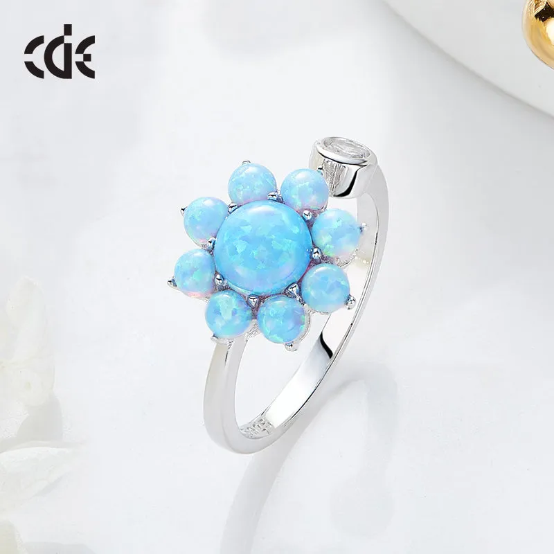 Sterling silver cute blue opal flower ring