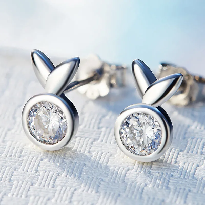 Sterling silver cute bunny crystals earring