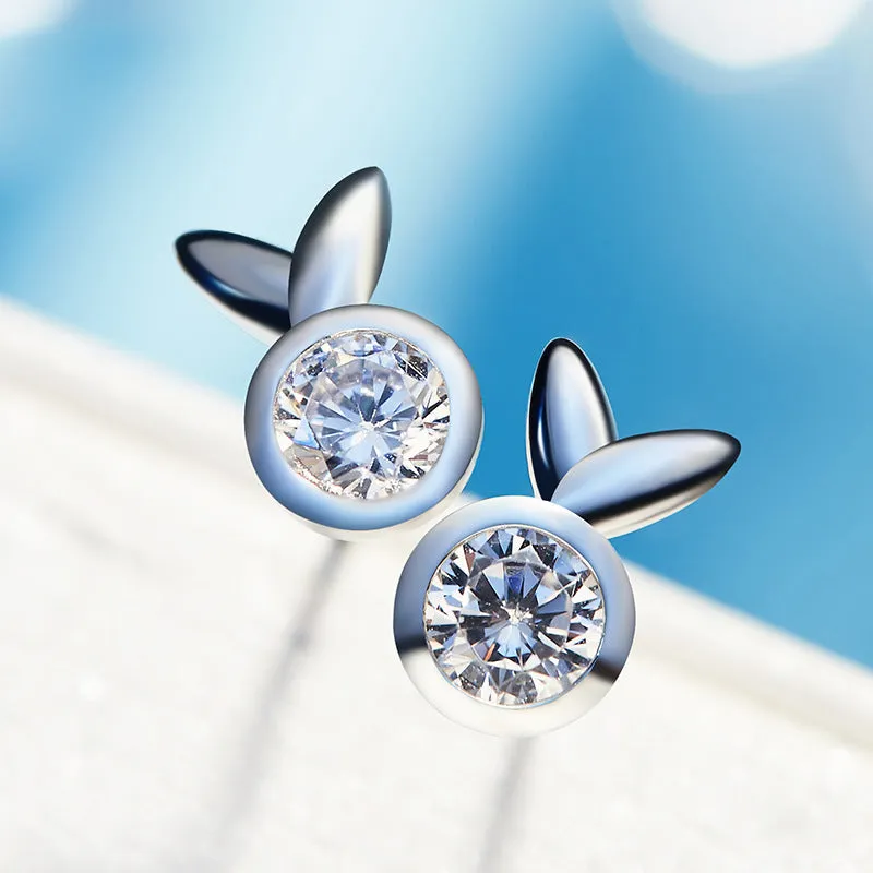 Sterling silver cute bunny crystals earring