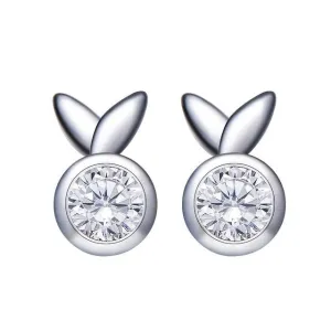 Sterling silver cute bunny crystals earring