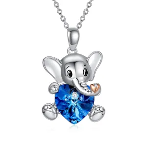 Sterling Silver Elephant Crystal Necklace Cute Animal Heart Pendant Necklace for Women Teen Girls