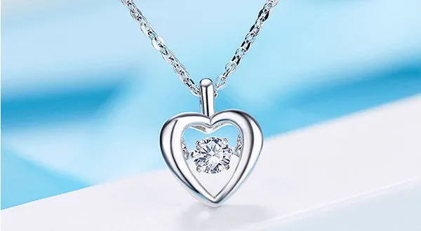 Sterling silver heart shaped dancing crystal necklace