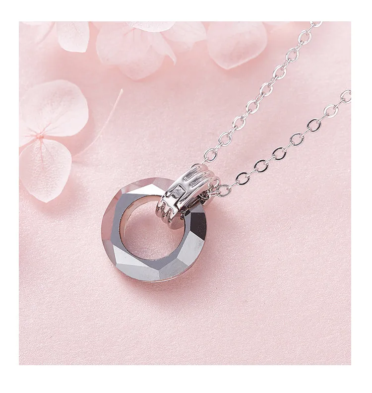 Sterling silver new crystal bronze crystal circle necklace