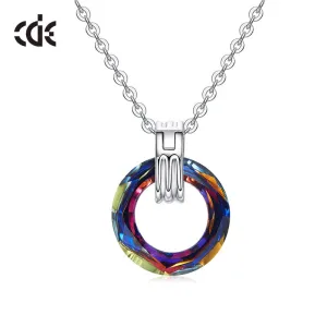 Sterling silver new crystal bronze crystal circle necklace