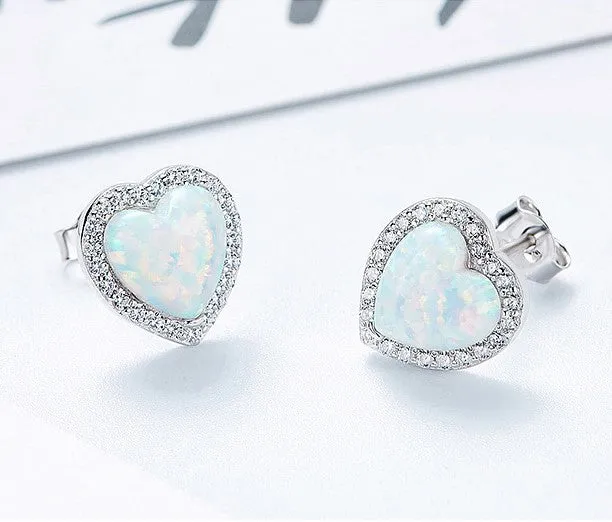 Sterling silver opal heart earring