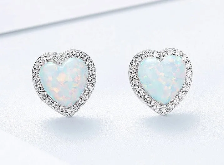 Sterling silver opal heart earring