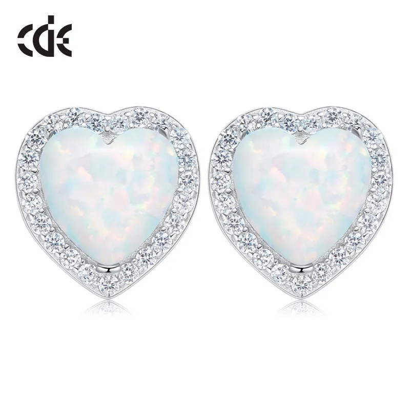 Sterling silver opal heart earring