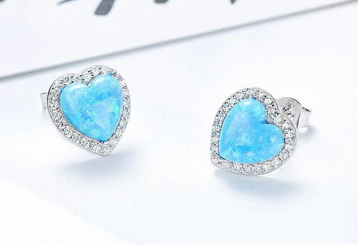 Sterling silver opal heart earring