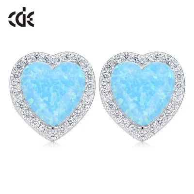 Sterling silver opal heart earring