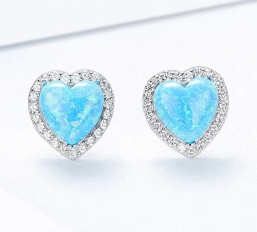 Sterling silver opal heart earring