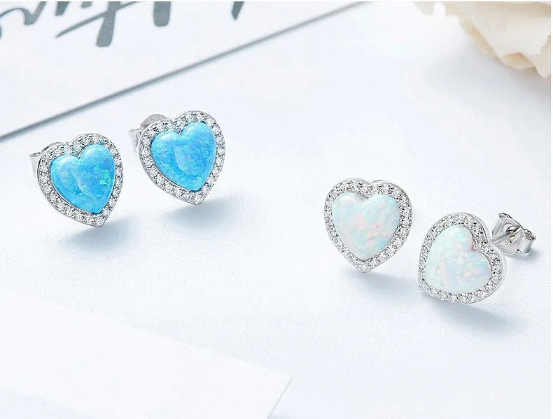 Sterling silver opal heart earring