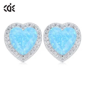 Sterling silver opal heart earring