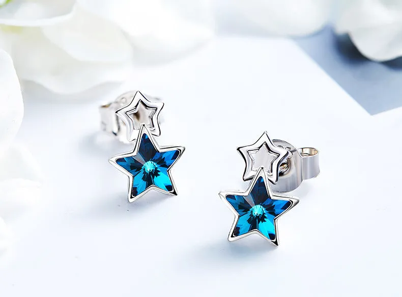 Sterling silver sapphire star in a star earring