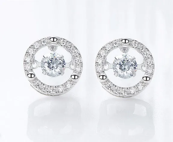 Sterling silver shiny circular dancing crystal earring