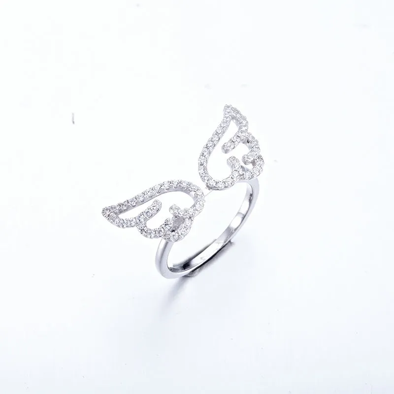 Sterling silver sweet angel wings ring