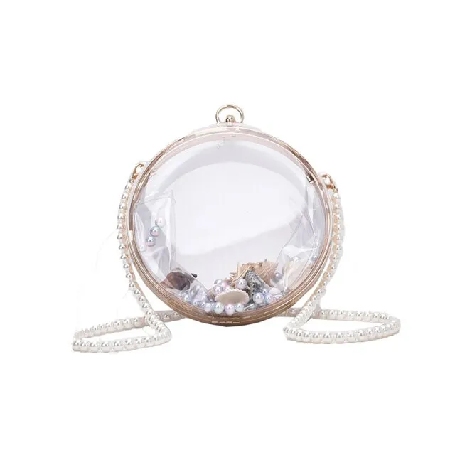 Transparent pearl chain shoulder bag