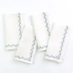 Twig & Dot Navy & Yellow Embroidered Linen Napkin | Set of 4