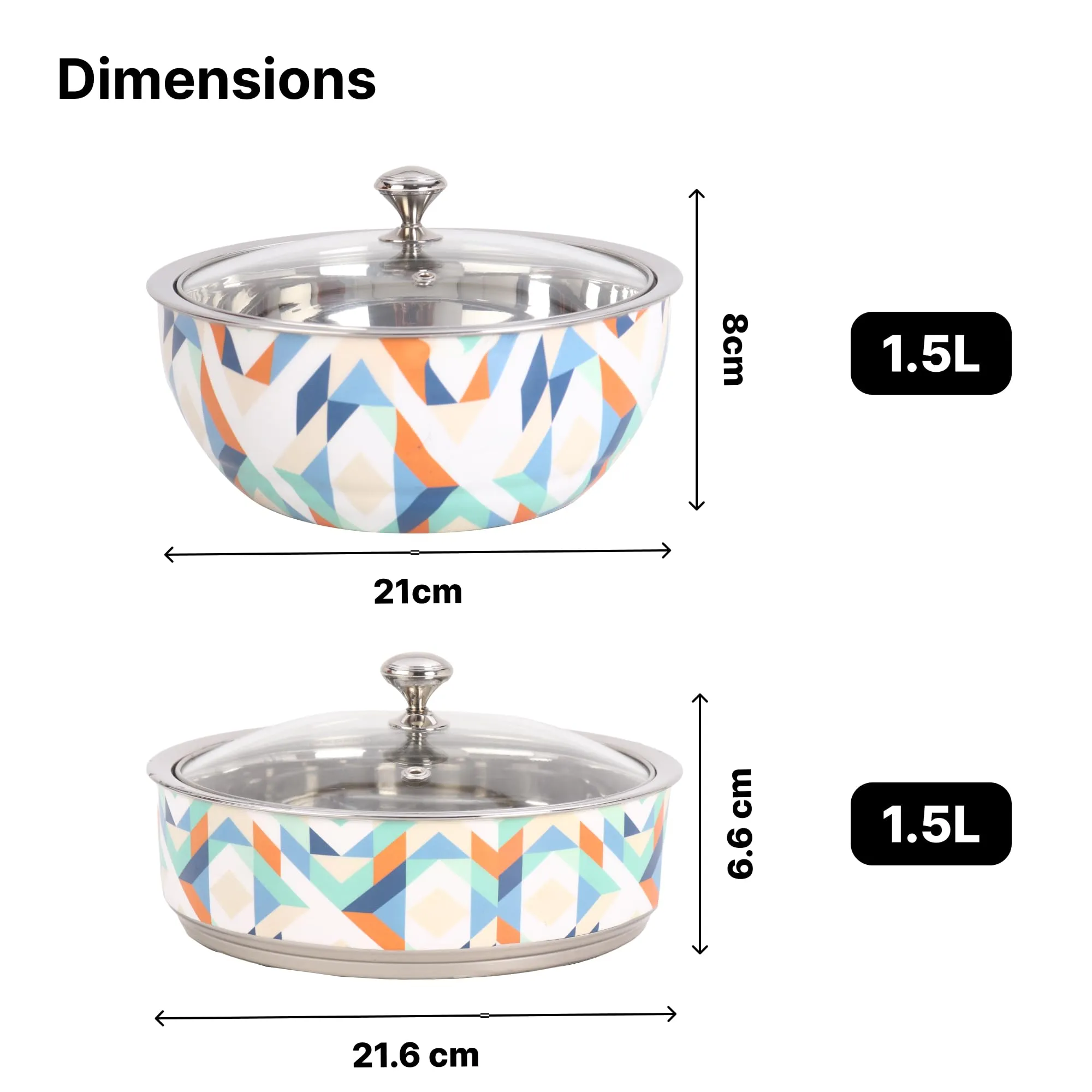 UMAI Insulated Serving Casserole (2Pcs - 1.5L Each) | Stainless Steel Hotpot with Transparent Glass Lid | Hot Pot for Roti Box | Curry Bowls for Serving | House Warming Gifts for New Home