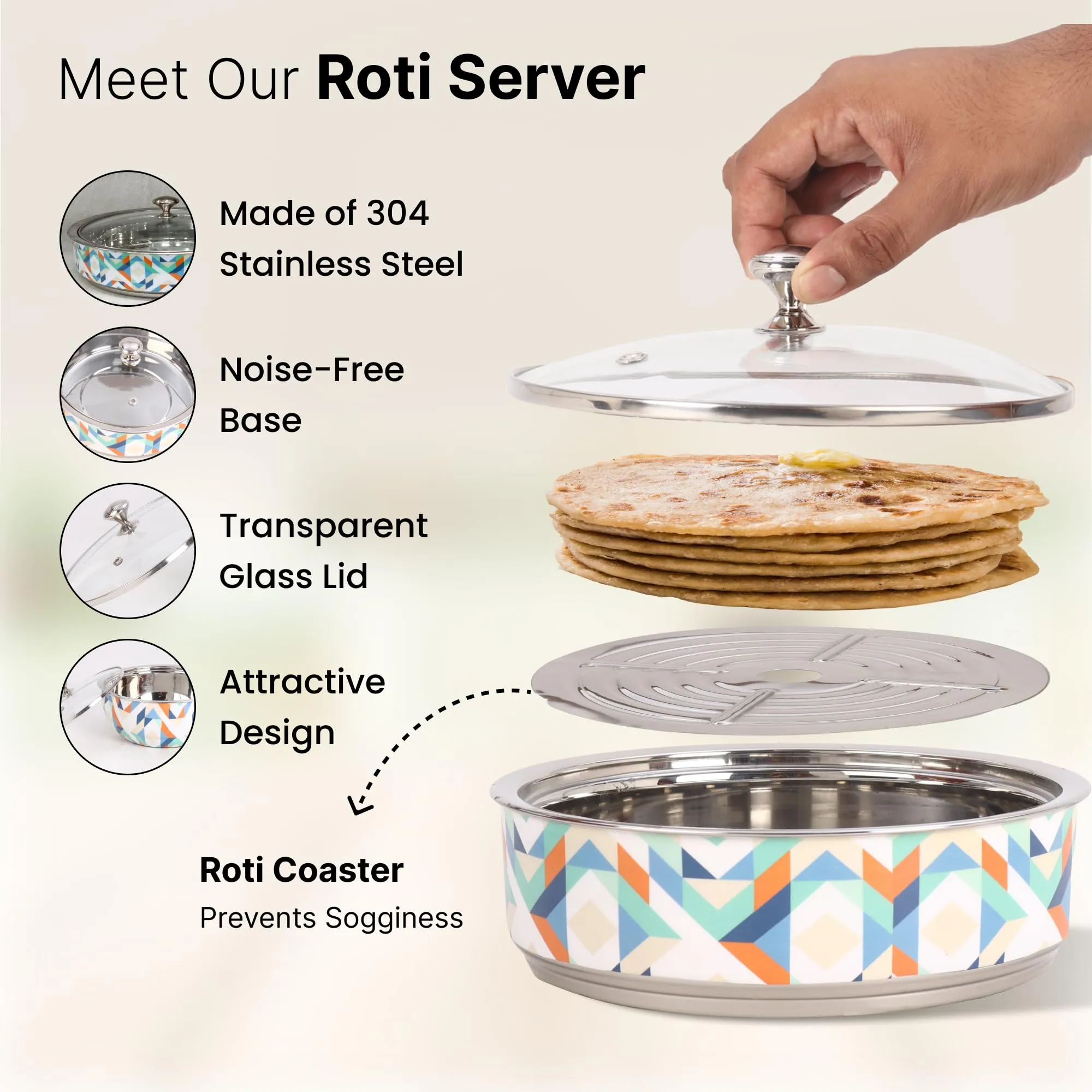 UMAI Insulated Serving Casserole (2Pcs - 1.5L Each) | Stainless Steel Hotpot with Transparent Glass Lid | Hot Pot for Roti Box | Curry Bowls for Serving | House Warming Gifts for New Home