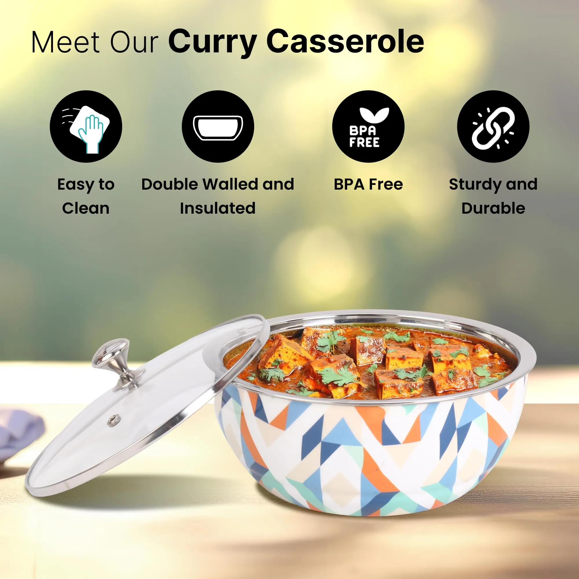 UMAI Insulated Serving Casserole (2Pcs - 1.5L Each) | Stainless Steel Hotpot with Transparent Glass Lid | Hot Pot for Roti Box | Curry Bowls for Serving | House Warming Gifts for New Home