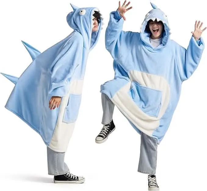 Wearable Shaggy Sherpa Shark Blanket Hoodie