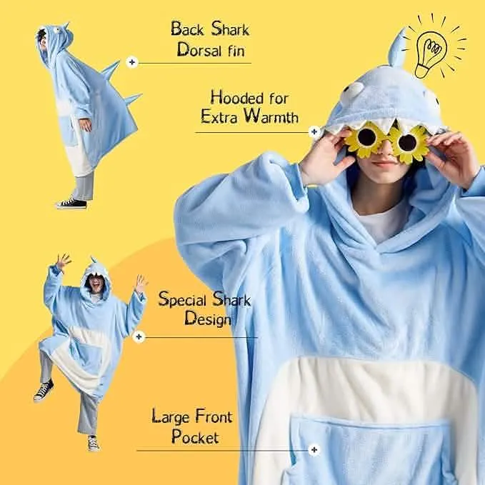 Wearable Shaggy Sherpa Shark Blanket Hoodie